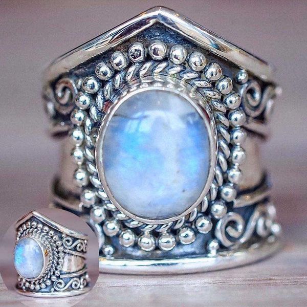 

wedding rings fashion retro women moonstone gift ring engagement jewelry size 6-10, Slivery;golden