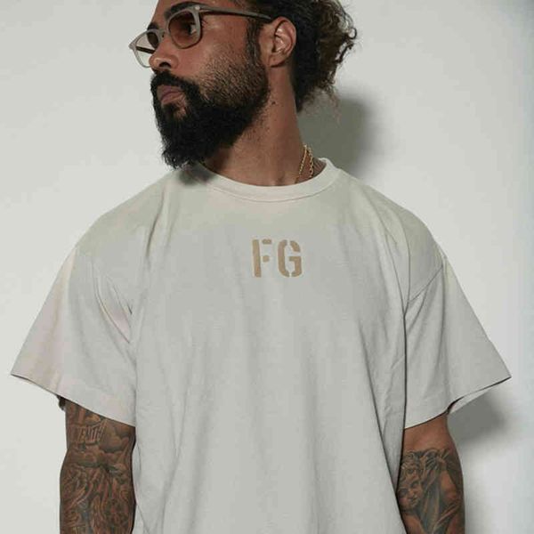 

fog feel of god season 7 main line fg letter flocking short sleeve t-shirt for men and women, White;black