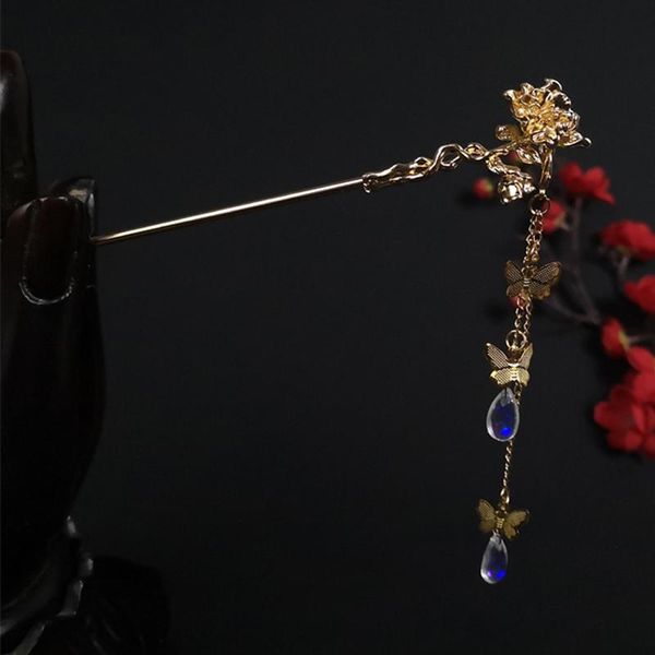 

hair clips & barrettes flower stick with butterfly tassel chinese style hanfu clothing chopsticks styling accessories for women bn, Golden;silver