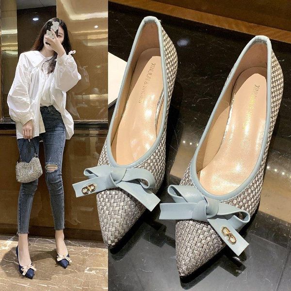 

dress shoes 5cm women pumps woven pointed toe 2021 fashion ladies designer bowtie boat plus size 41 42 43 8634c, Black