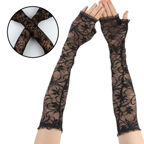 

elbow & knee pads 1 pair lace arm sleeve uv protection cover sleeves sunblock protector cooling for (black), Black;gray