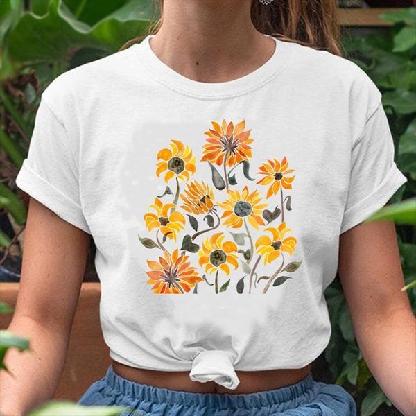

graphic fashion mujer camisetas floral womens flower 90s spring summer clothes tees print female t shirt, White
