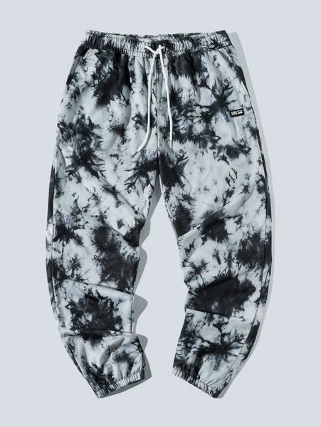 

men tie dye patch detail drawstring waist sweatpants n4pi#, Black