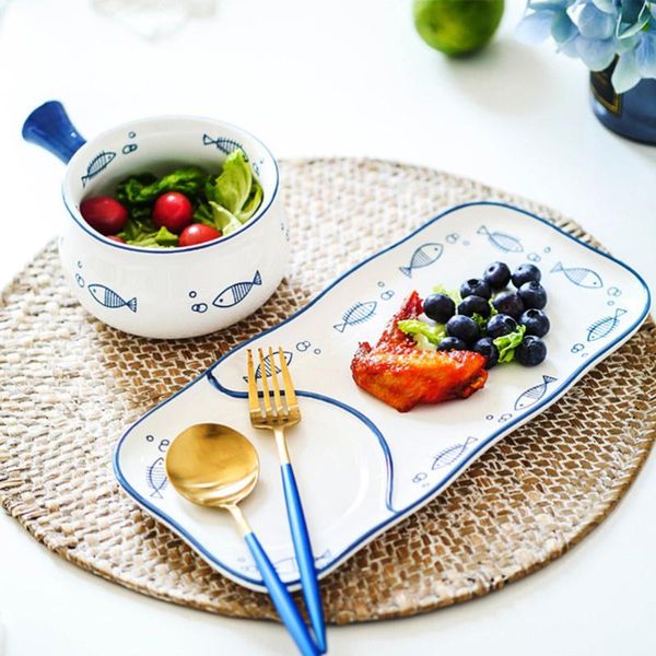 

fish pattern fruits plate rectangular ceramics breakfast dish lovely salad household tableware for home restaurant bowls