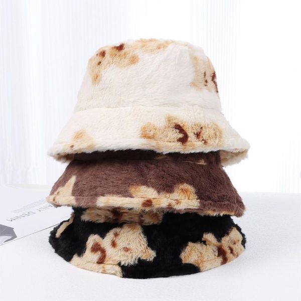 

wide brim hats harajuku bucket hat cute bear women men fishing fisherman autumn winter lamb wool outdoor warm panama cap, Blue;gray