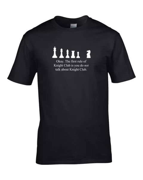 

THE FIRST RULE OF KNIGHT CLUB- Funny Chess Movie Spoof Boy's T-Shirt, White;black