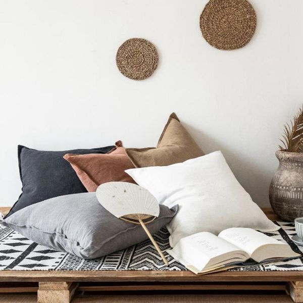 

pillow case pure color cotton and linen protector sofa cushion bay window cases home decor pillowcase 45*45