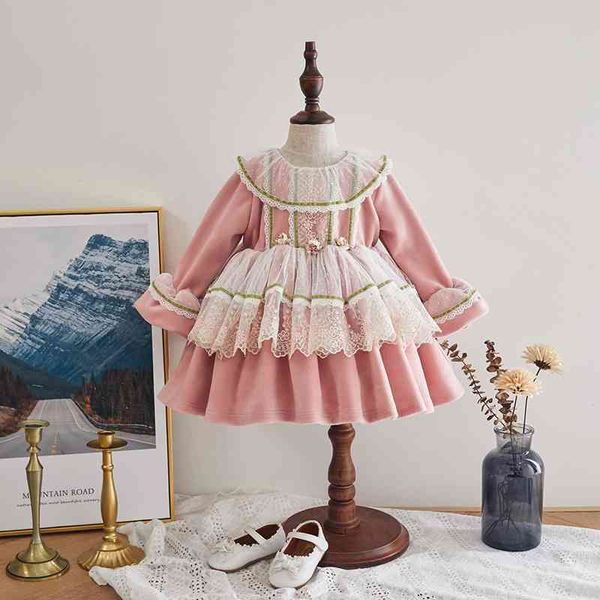 Crianças Boutique Roupas Meninas Espanhol Lotia Vestidos Bebê Aniversário Baptismo Baptismo Vestidos De Bolas Da Criança Manga Longa Batening Frocks 210615