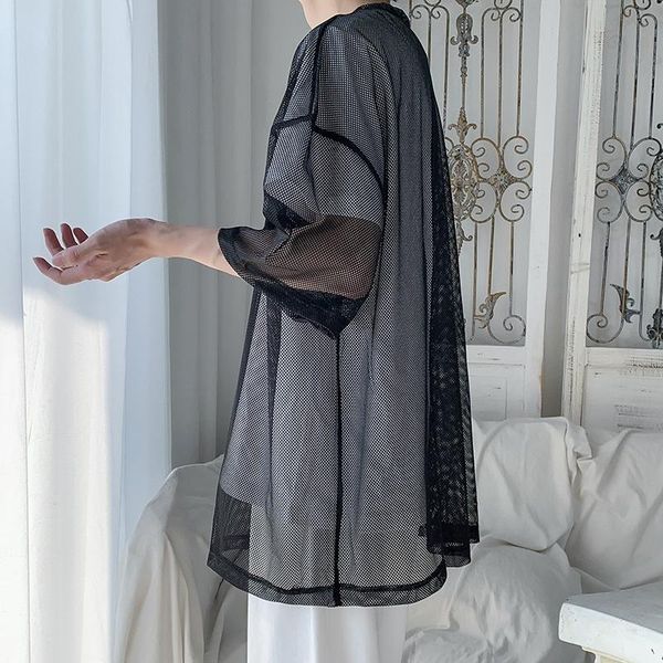 

men's t-shirts 2021 summer net hole tshirt transparent casual all-match t-shirt male tees hip hop homme o-neck men t shirt, White;black