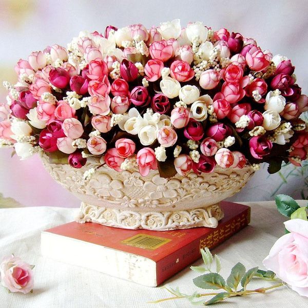 

decorative flowers & wreaths autumn 15 heads/bouquet small bud roses bract artificial flower silk rose diy wedding home christmas decor gift