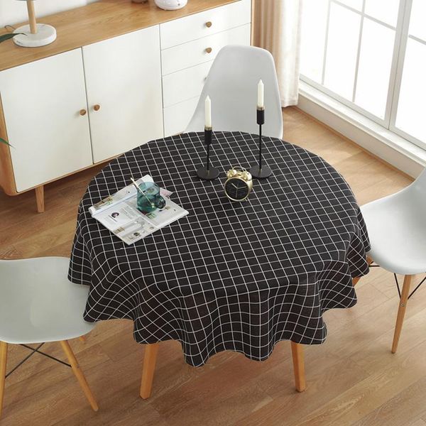 

table cloth nordic simple style black and white grid christmas pattern washable thick polyester cotton round