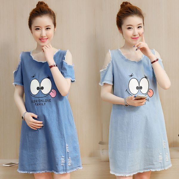 

maternity dress autumn maternity demin jean clothes for pregnant pregnancy women short sleeve es clothing vestidos plus size, White
