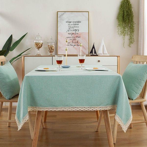 

table cloth 1pc solid tablecloth with lace cotton linen waterproof oilproof rectangle wedding dining tea decoration cover