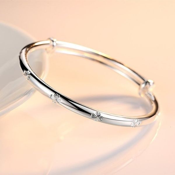 

four leaf grass plated with 999 pure female japanese korean simple silver bracelet student mori department bracelet, Black