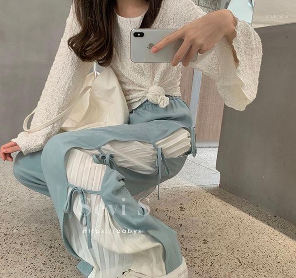 

women's pants & capris autumn style korean version of harajuku wide-leg women pleated wide loose casual straight-leg, Black;white