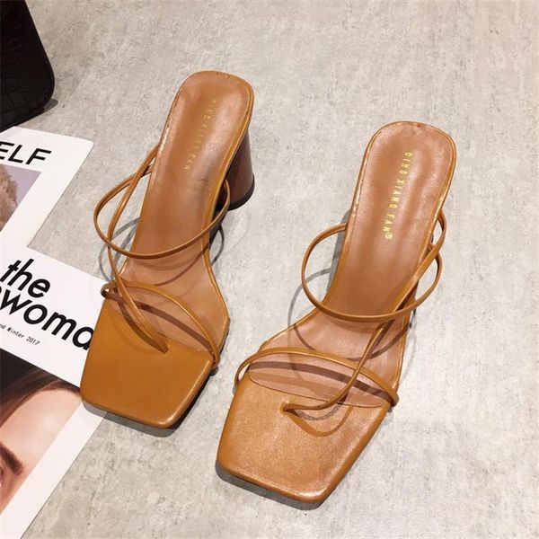 

women summer sandals 2021 high heel slippers slip on open toe casual outdoor narrow band slides, Black