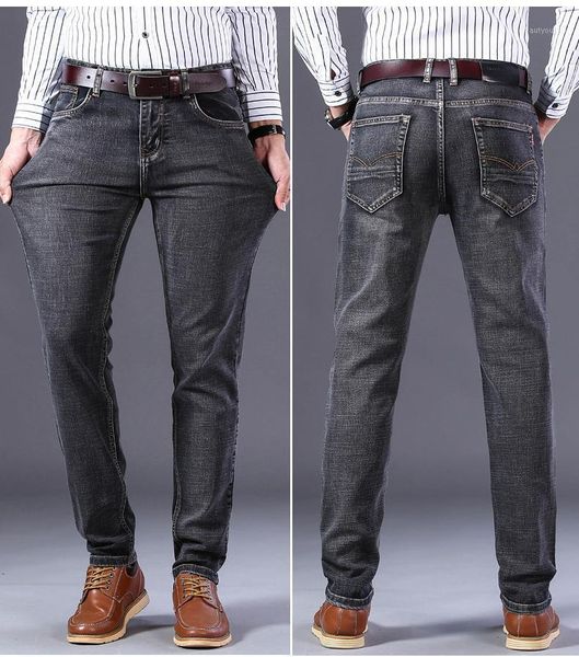 

men's jeans 2021 business classic style fashion denim regular stretch male trousers blue gray pants cowboys guinness man