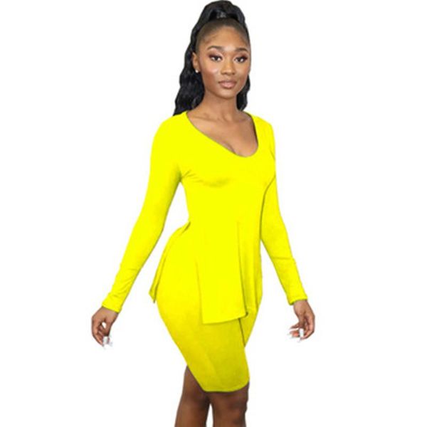 

women's tracksuits casual solid color summer elastic slim-fit big v-neck low-cut long-sleeved high-waist straight shorts two-piece suit, Gray