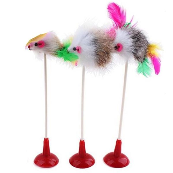 

cat toys funny pet product 20cm mouse shaped sucker with feather tails for cats color random