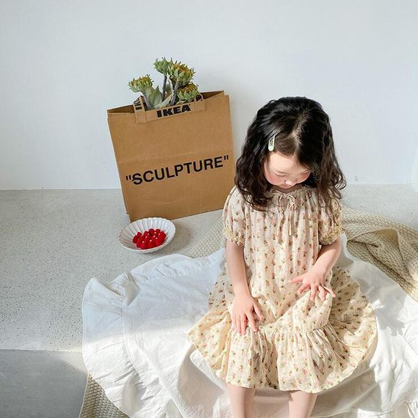 

style girls printed dress fashion summer cotton dresses 1-6 years cy912 girl's, Red;yellow
