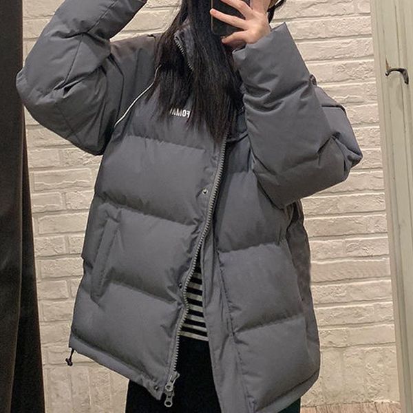 

women's down & parkas women winter soft thick leisure stand collar outerwear trendy basic pure cotton padded jacket for female, Black