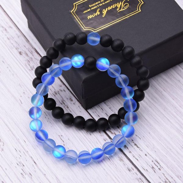 

beaded, strands 2pcs/set couple bracelets trendy natural labradorite beads bracelet charm round chain jewelry for women, Black