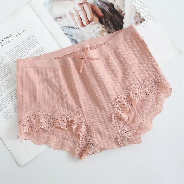 

women's panties women lace delicate soft seamless bow knot mid-rise high elastic briefs, Black;pink