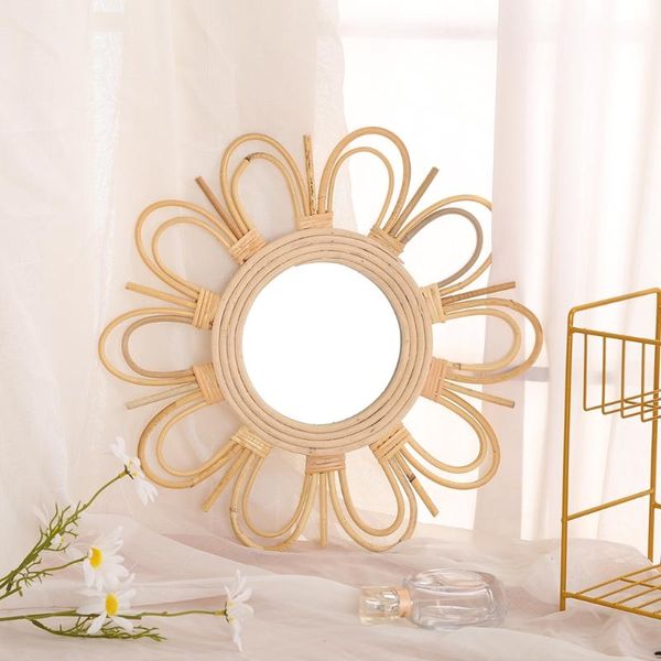 

woven rattan dressing mirror innovative art decoration makeup mirrors bathroom 11ua
