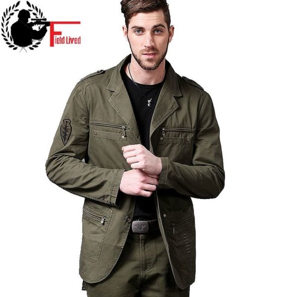 Giacca di stile militare uomo cotone tedesco esercito uniforme abbigliamento casual tattico blazer maschio moda multi tasche con cerniera patchwork 210518