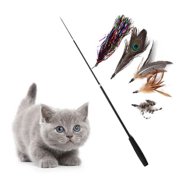 

cat toys toy pet three-section funny stick black handle powder interactive exerciser training toyÂ·