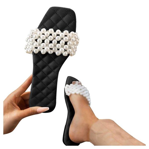 

slippers sagace women's flat heels square head casual slides flip flop 2021 shoes breathable outdoor leisure sandals, Black