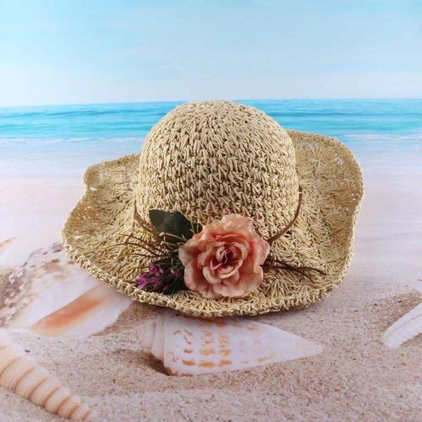 

wide brim hats female autumn foldable hat outdoor beach sunscreen sun leisure wild temperament fisherman straw, Blue;gray