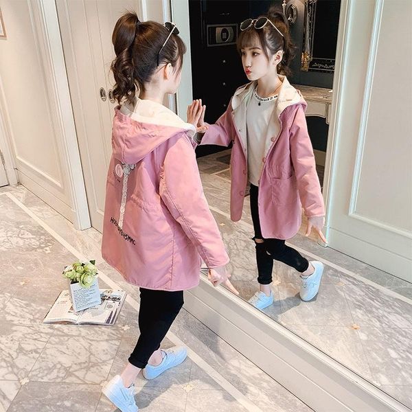 

jackets girls korean style spring autumn children double-sided hooded windbreaker fashion teen overcoats daily kids outerwear, Blue;gray