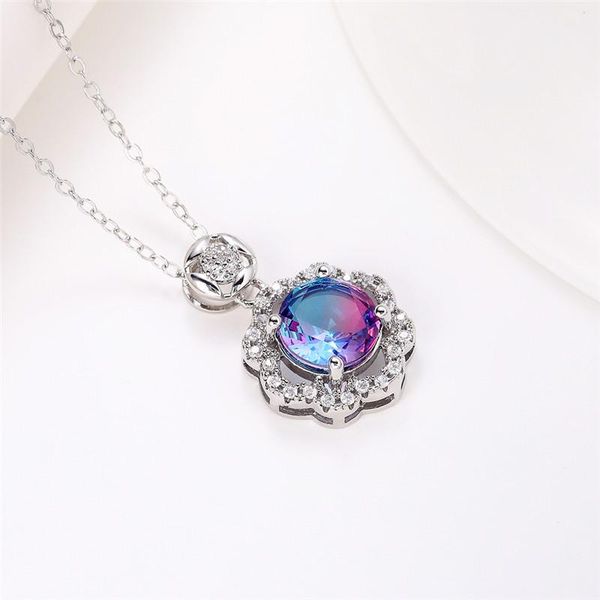 

pendant necklaces huitan flower shape vintage necklace for women with colorful cubic zirconia noble lady's accessories retro party jewe, Silver