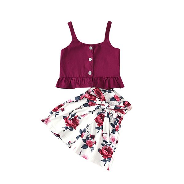 

1-6 years kids baby girl summer set sleeveless off shoulder sling vest shirt print short pants suits baby girls outfits, White