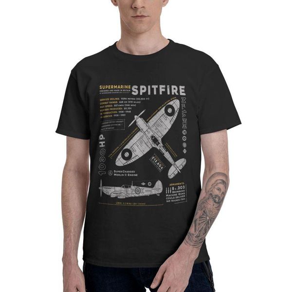 

men's t-shirts supermarine spitfire t-shirt men t shirt short sleeve cotton fighter plane war pilot aircraft airplane tshirt urban te, White;black