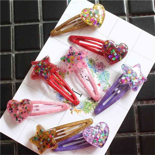 

2 lovely bright, heart-shaped star bb children headwear girls baby accessories hair clips, Golden;silver