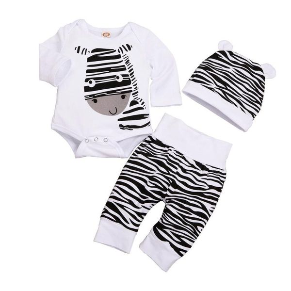 

baby boy clothes born infant boys girls cartoon zebra print pants hat outfits set girl clothing ropa sets, White