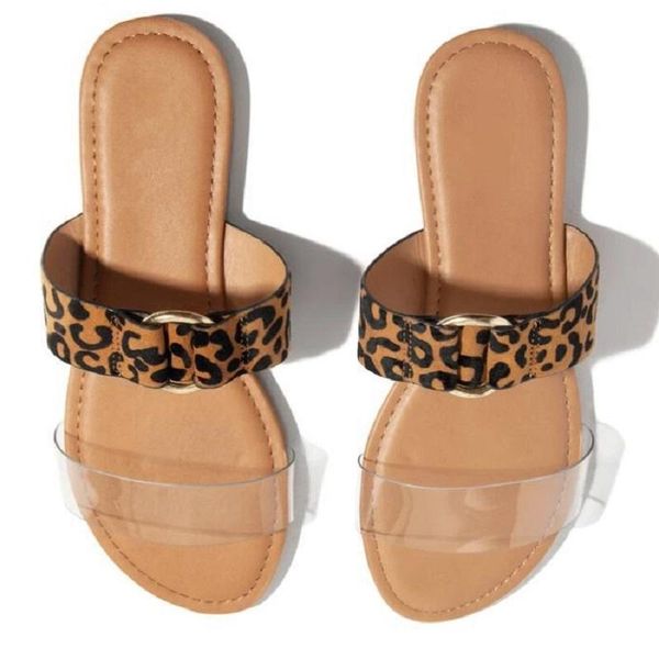

leopard women slippers summer ladies flat sandals transparent open toe female slides beach flip flops zapatos mujer, Black