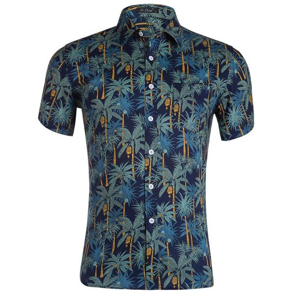 

men's casual shirts printed shirt coconut tree clothes tropical plant sunflower men clothing turn-down collar, White;black