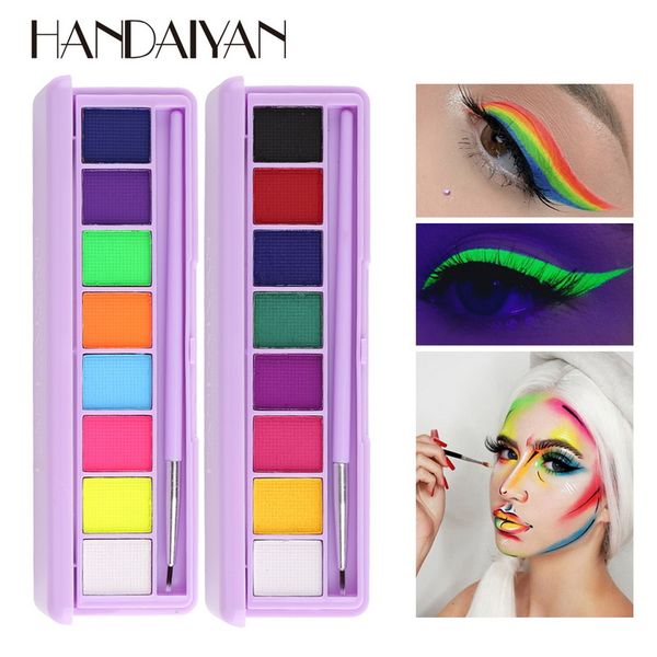 

brand handaiyan faces water soluble paint plate 8 color glow dark ultraviolet luminous body painting halloween makeup eyeliner eyeshadow