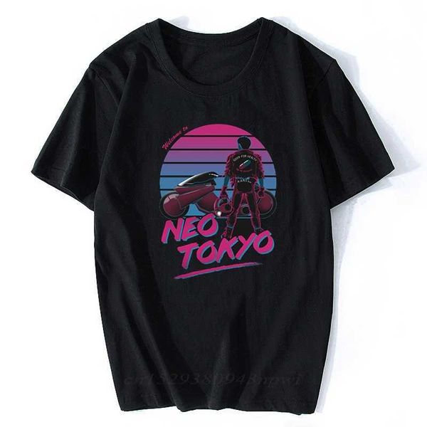 

akira welcome to neo tokyo vintage men t-shirt harajuku streetwear cotton camisetas hombre vaporwave japan anime shirt 210629, White;black