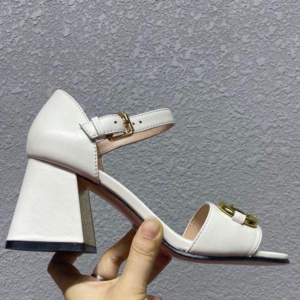 

2021 summer luxury heels sandals women designer sliders fashion denim blue chunky heel shoes genuine leather heeled shoe womens sandal34-41, Black