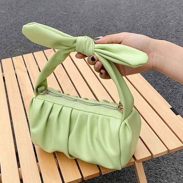 

vintage bow handbags soft leather french single shoulder bags summer solid color metal chain crossbody bag retro clutches purse