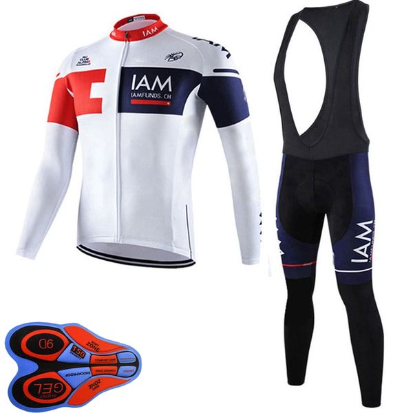 Maglia da ciclismo da uomo IAM Team Set Maglie a maniche lunghe (bavaglino) Pantaloni Tuta mtb Abiti da bici Uniforme da corsa per bicicletta Abbigliamento sportivo da esterno Ropa Ciclismo S21050791