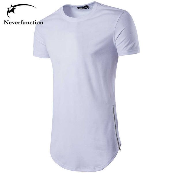 

elongated tee for men big and tall zip hemming oversize t-shirt summer street fashion hip hop solid bottoming asian size p0806, White;black