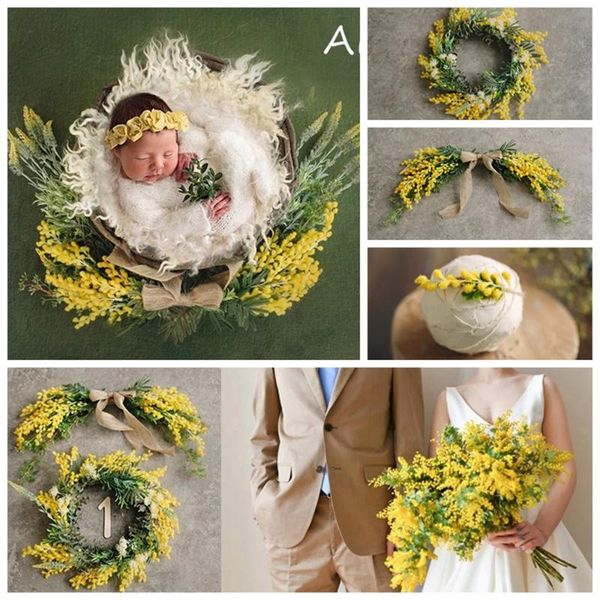 

hair accessories baby props for po shoot infant girl floral headband born pography gold velvet wreath door twigs decoration, Slivery;white
