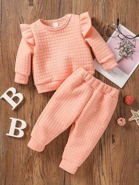 

baby ruffle trim quilted sweatshirt & sweatpants she, Blue