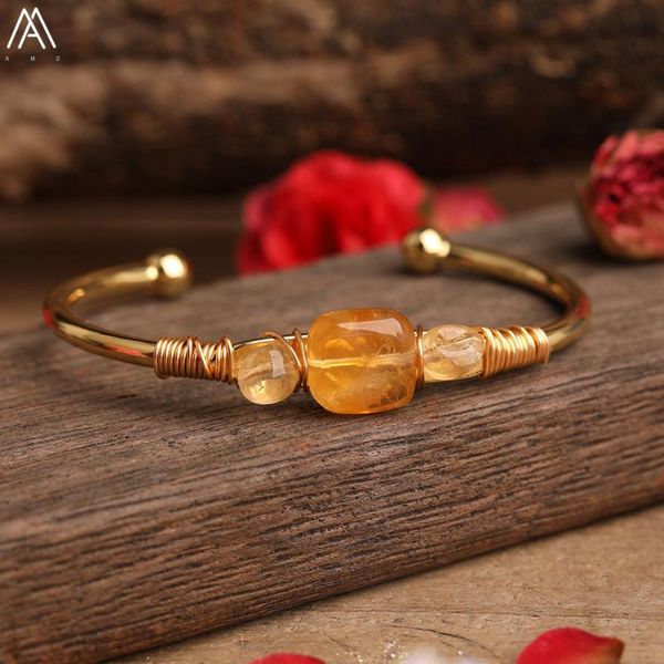 

charm bracelets natural quartz stone beads gold women citrines roses chip open cuff bangles friendship jewelry, Golden;silver
