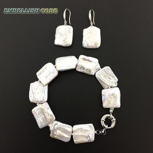 

earrings & necklace kind pearl keishi bracelet hook dangle set white color real freshwater pearls big size rectangle shape fashion, Silver